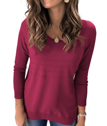 LILBETTER Women's Casual Lightweight Round Neck Long Sleeve Knit Top Loose Pullover Sweater