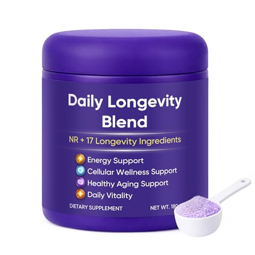 Daily Longevity Blend Powder for Women - 18-Ingredient Whole-Body Formula for Energy, Immunity & Cognitive Support with Pterostilbene, Glycine, Hyaluronic Acid, L-Theanine, Vegan, Gluten Free - 180g