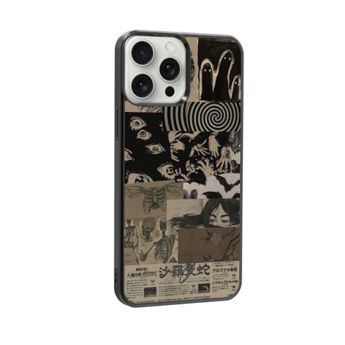 qizjio Vintage Japanese Phone Case Shockproof Protective Dark Aesthetic Collage Anime Phone Case for iPhone 15 Pro Max