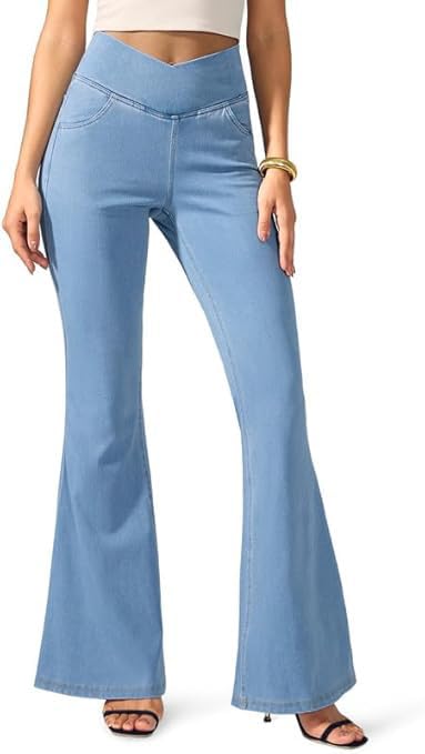 Image of ADBUCKS Women High Rise Flared Jeans High Waisted Bell Bottom Jeans Trendy Stretchy Flare Jeggings with Pockets
