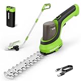 WORKPRO 7,2 V Tagliaerba e Tagliasiepi senza Fili, 2 Lame, Asta Telescopica 95 cm con Ruote, Larghezza 100 mm, Lunghezza 150 mm, Batteria 2000 mAh, per Bordi del Prato e Arbusti