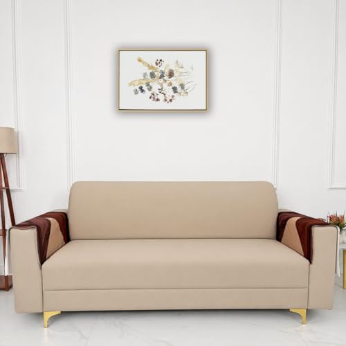 Image of Homerz Premium 'Luxe Series' Holland Velvet Sofa Cover | Smooth Finish | Anti-Skid Fleece Backing | Soft Touch Couch Seater Protector for Living Room Dustproof (Urban Dune, 2 pc Armrest, Armrest)