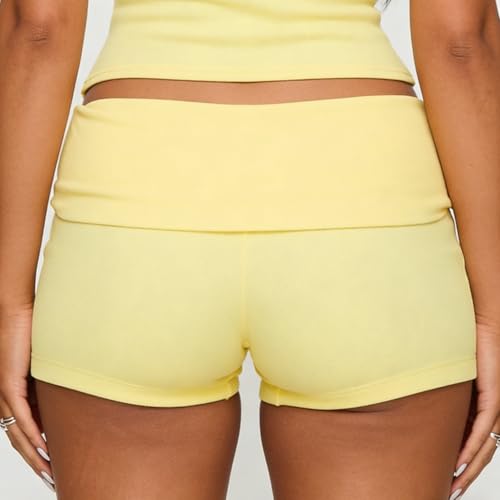 Image of KMBANGI Womens Fold Over Shorts Elastic Waist Y2k Lounge Shorts Foldover Cute Pajama Micro Bottoms Mini Shorts Sleepwear