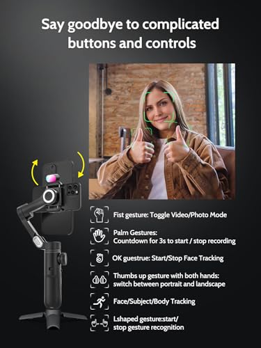 3-Axis Gimbal, Gimbal Stabilizer for Smartphone w/RGB Magnetic Fill Light Phone Gimbal for iPhone/Android Foldable iPhone Gimbal w/Upgraded Face Tracking Vlog Recording-Smart X Pro Kit - Image 5