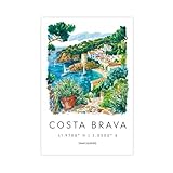 QOGDAF Costa Brava - Póster de lienzo de viaje con acuarela, diseño de España, decoración de dormitorio, paisaje, oficina, habitación, regalo, 12 x 18 pulgadas (30 x 45 cm)