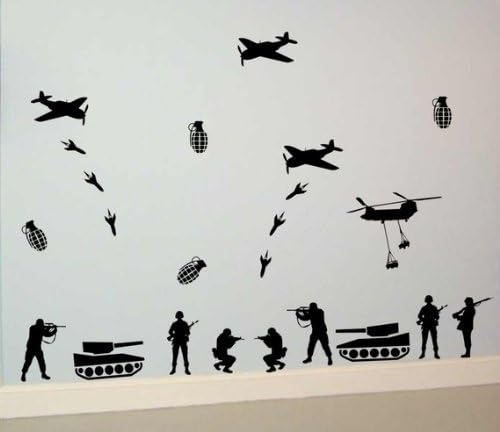 Army War Package Decal Sticker Wall Soldier Tank Planes Bombs Artillery Child Boy Teen America Patriotic