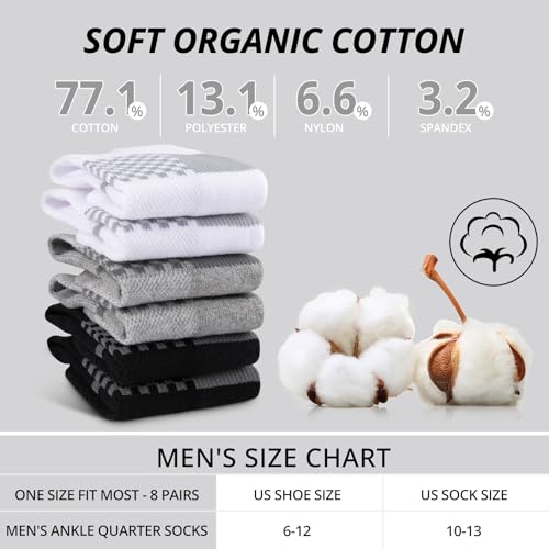 COOVAN Mens Atheltic Quarter Socks Cotton Thick Cushioned Moisture Wicking Running Sports Work Socks(8 Pairs)2