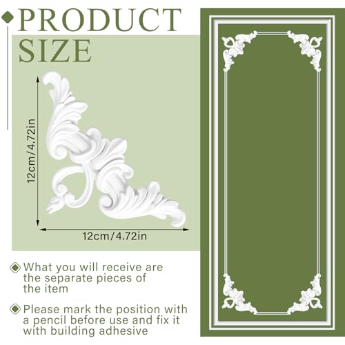 Maasechs 4 Pcs Corner Wall Molding French Style Wainscoting Floral Moulding Panels Corner Panel Wall Molding Kit for Frames Cabinet Picture Decor, Not Include Glue (Heart Style) by Maasechs - Used condition - Image 2