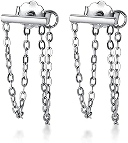 Minimalist Bar Stick Stud Earrings S925 Sterling Silver Tassel Chain Threader Dangle Drop Earring Ear Jackets Piercing Jewelry Gifts for Women Girls Sensitive Ears
