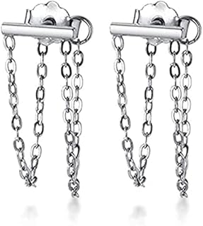 Minimalist Bar Stick Stud Earrings S925 Sterling Silver Tassel Chain Threader Dangle Drop Earring Ear Jackets Piercing Jewelry Gifts for Women Girls Sensitive Ears