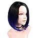 Quick Wig Short Bob Wig Ombre Wig Black to Blue Middle Part Cosplay Party Wig 14 inches Bowl Cut Wig Heat Resistant Fiber Synthetic Wigs for Women Sapphire Blue