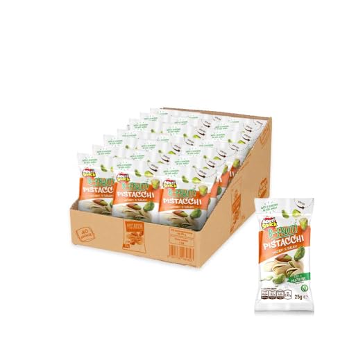 Aperisnack B-Fruit - AP13.041.16 - Box 40 Snack Monodose – Pistacchi in guscio Tostati e Salati – Frutta Secca 100% Naturale – 40 monoporzioni x 25 g