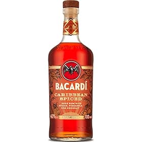 BACARDÍ Caribbean Spiced, Premium Blend You Find out more on the following: Aged Rum, Spices, Coconut You Find out more on the following: Pineapple, Ideal The Here are some examples on how to use Making Tropical Cocktails, 40% vol., 70cl / 700ml