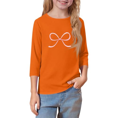Shirts for Girls 3/4 Sleeve Vacation Clothes Fall Round Neck Cute Tops Stylish Elbow Length Sleeve Tops 3-14 Years3