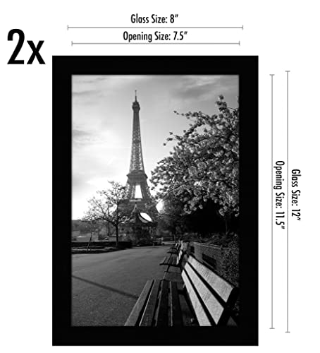 Image of Americanflat 8x12 Picture Frame with Shatter-Resistant Glass - Set of 2 - Signature Collection - Gallery-Style Frames Made of Engineered Wood - Picture Frames for Tabletop and Wall Display - Black