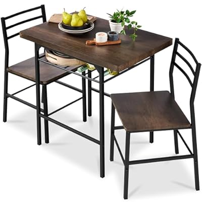 Best Choice Products 3-Piece Modern Dining Set, Space Saving Dinette for Kitchen, Dining Room, Small Space w/Steel Frame, Built-in Storage Rack - Dark Brown/Black