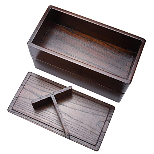 Caja de madera rectangular doble capa vajilla saludable de mesa 2