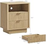 GOLDDAY Table de chevet avec station de recharge & LED Lumière, 2-Drawer Table de chevet avec des outlets, Table de fin moderne avec plateau ouvert, pour la chambre, Home Office,1Pcs, Naturel