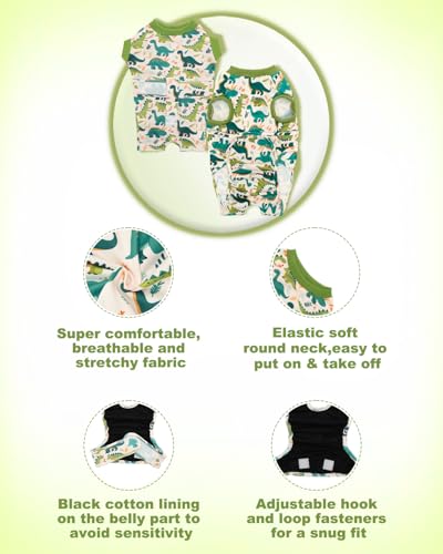 Image of CuteBone Dinosaur Pet Surgery Recovery Suit for Small Dogs Cats, Surgical Onesie for Male Pets, Anti-Licking Wound Suit E-Collar Alternative Post Operative Wear SSF16S
