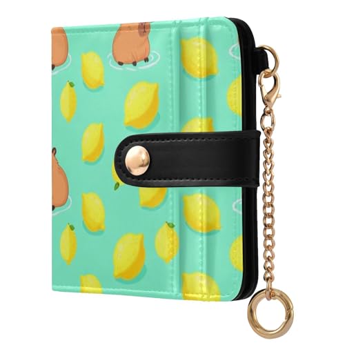 Porte-cartes de crédit zippé femme motif animalier Capybaras Yuzu Orange