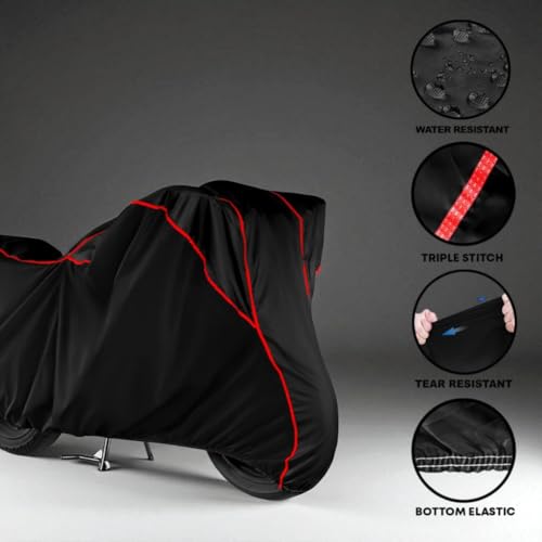 Image of Water Resistant Bike Cover for TVS Apache RTR 180 | All Weather, UV Heat Resistant, Dustproof, Triple Stitched, Windproof Elastic Bottom