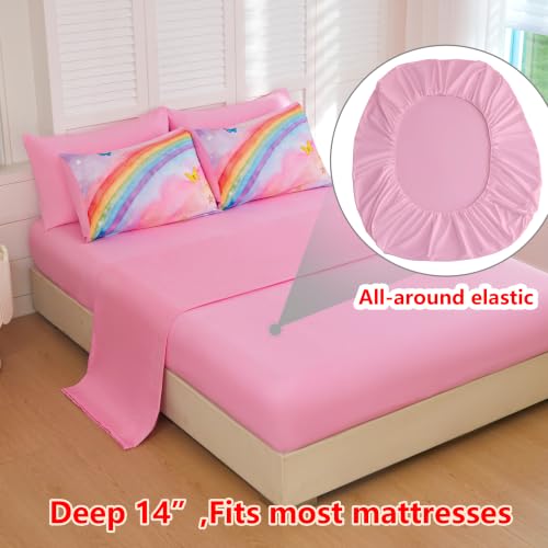 Image of Twin Comforter Set for Girls 5 Piece Pink Rainbow Bedding Set for Girls Super Soft Microfiber Bed Set Bed in a Bag with Comforter Sheets Pillowcase & Sham (5 Piece Twin Size)