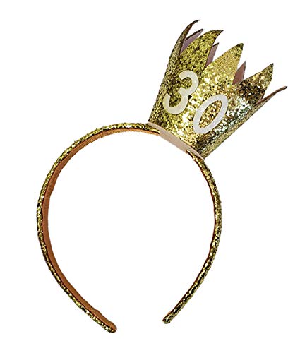 Fun 30th Birthday Sparkly Crown Headband Tiara and Party Hat Alternative Unisex One Size (Gold)