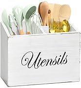 Y&ME YM Utensil Holder for Kitchen Counter, Wood Utensil Organizer Utensil Caddy and Silverware O...