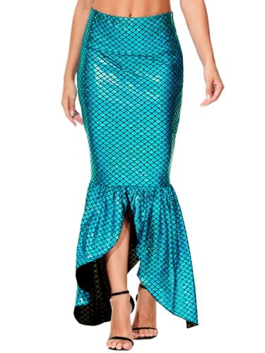 Arankhiger Damen Mermaid Tail Fasching Kostüm Pailletten Party Kleid Langer Fischschuppenrock Karneval Meerjungfrau Schwanz Kostüm Blau S