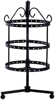 Mogoko Vintage 72 Holes Three-layer Jewelry Display Stand Holder, Rotating Earring Hanger Necklace Organizer (Black)