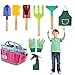 LQKYWNA Set Attrezzi da Giardinaggio, Set Attrezzi da Giardino 9 Pezzi per Bambini, Set Giardinaggio Attrezzi con Borsa, Compresi Guanti, Grembiule, Pale, Rastrello, Cestello per Bottiglie Spray