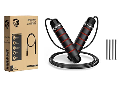 Image of FirstFit Jump Rope Tangle-Free Rapid Speed Jumping Rope Cable with Ball Bearings for Women, Men, and Kids, Adjustable Steel Skipping Rope with Foam Handles for Gym Fitness with Pair of 80gm Weight - Assorted Color