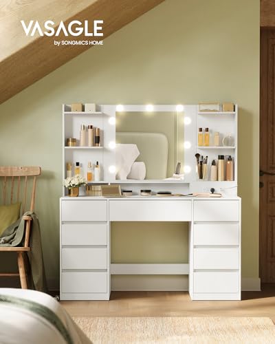 image for VASAGLE Kailyn Collection - Vanity Desk with Mirror and 9 LED Bulbs, V