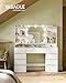 VASAGLE Kailyn Collection - Vanity Desk with Mirror and 9 LED Bulbs, Vanity Makeup Table with Power Outlets, Dressing Table with 9 Drawers, for Bedroom, Cloud White URDT141WB01S