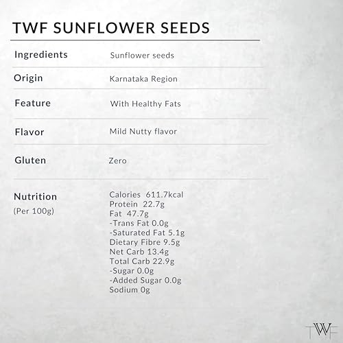 Image of TWF Virgin Sunflower Seeds | 500g | AAA Grade Seeds for Eating | Rich in Dietary Fibre & Protein | Snack for Weight Management & Immunity | Diet Food | Non GMO | Resealable Pack | Unroasted | Unsalted | Highest Natural Potency