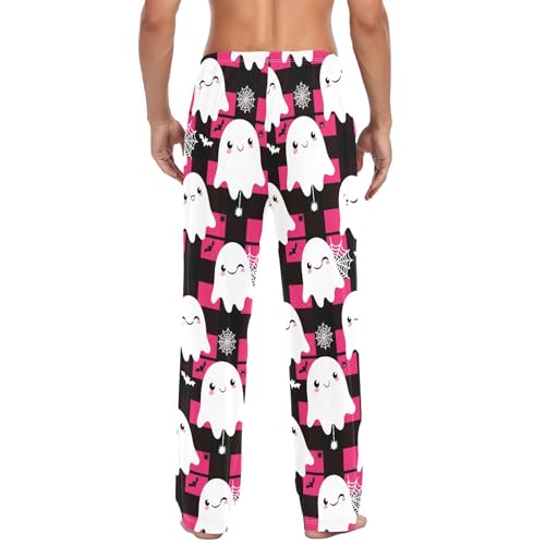 Cute Spirits Check Men's Cotton Pajama Pants with Pockets and Drawstring Comfortable and Stylish,S3