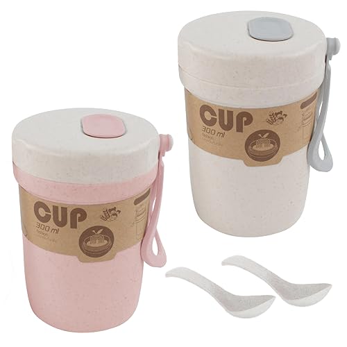 LIOUCBD 2Pcs Wheat Straw Portable Breakfast Cups, Microwavable Travel Mugs