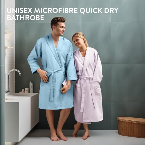 JEMIDI Mikrofaser Bademantel für Damen und Herren - Leichter dünner Bademantel Unisex - Saunamantel Reisebademantel dünn und leicht - Bathrobe
