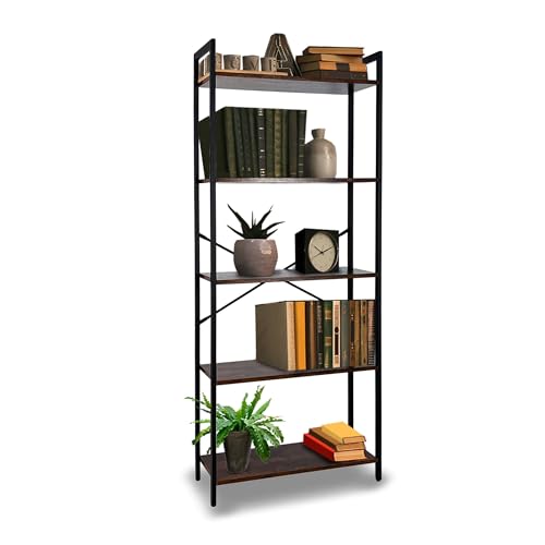 Mejores precios y opiniones de Estantes de madera para tienda disponible en línea. 34 Casa Litus Librero Organizador Minimalista de Madera y Acero 5 Repisas