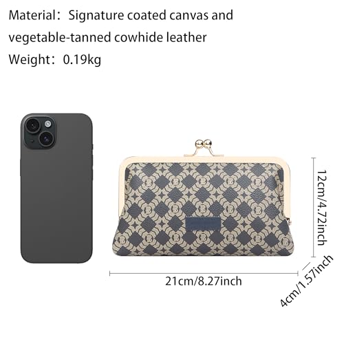 Image of Royal Bagger RFID Kiss Lock Wallet, Solid Color Multi-card Slots Card Holder, Genuine Cow Leather Clutch Purses for Women 1468 (Deep Blue (5468))