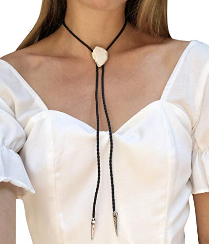 Image of Daisy Del Sol Bolo Tie Turquoise Stone Braided Vegan Faux Leather Silver Tips Handmade Necklace Adjustable Boho Western Jewelry