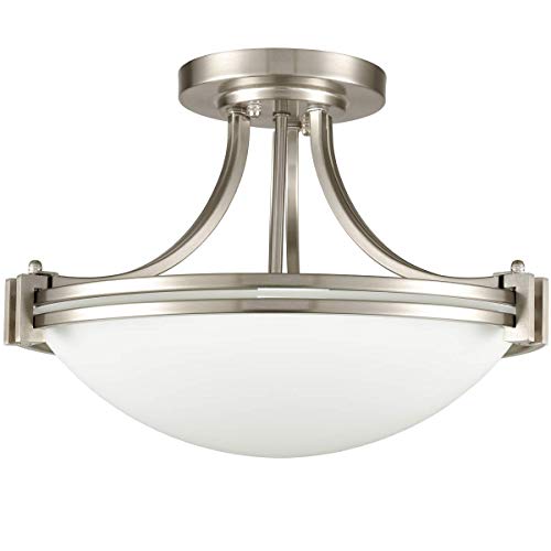 Samteen Brushed Nickel Semi Flush Mount Ceiling Light Modern 3-Light White Glass Hallway Light Fixture Ceiling For Bedroom Living Room Kitchen, Bowl Shade #TOP5