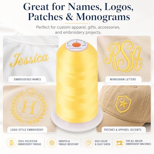 Image of Simthread 5000M 40WT Polyester Embroidery Thread, Neon Yellow S123 | 5000M 40WT polyester thread feeds smoothly for machine embroidery, monograms, logos, patches and quilting.