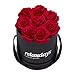 Relaxdays Okrągła skrzynka na kwiaty z 8 sztucznymi różami, czarne pudełko, ostatnie 10 lat, prezent, bukiet dekoracyjny, czerwony, 17 x 17 x 17 cm
