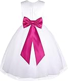 Black n Bianco Tulle Flower Girl Dress White w/Colored Sash, Bow and Flower (10, Fuchsia)