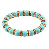 OutFyt Naturstein Armband Damen, Natürliches Türkis-Stein-Orange-Bohr-Armband, Yoga-Chakra-Kristall-Armband, Perlen-Stretch-Glücksstein-Perlen-Armband Für Damen Und Herren