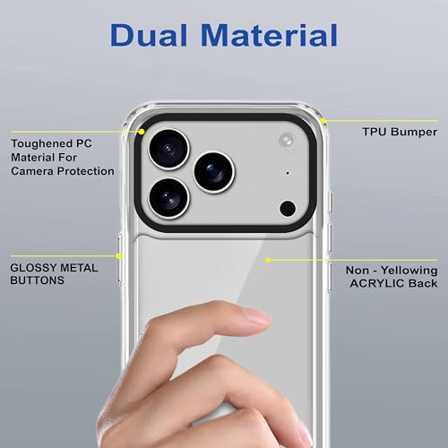 Image of Zapcase Back Case Cover for iPhone 17 Pro | Compatible for iPhone 17 Pro Back Cover | Case Cover with Camera Protection | (TPU + PC | Transparent)