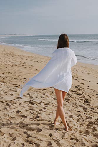 Infusezen Stonewashed Turkish Towel Extra Large Thin Bath Towel, Beach Towel And Pool Towel, Large Cotton Stone Washed Peshtemal Towels Weaved In Turkey, Hammam Spa Towel (Almost White) #TOP4