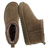 CUSHIONAIRE Hip 2 Genuine Suede Ankle Boots for Women, Cozy Faux Shearling Lining Pull On Winter Womens Boots, TAUPE 9.5W