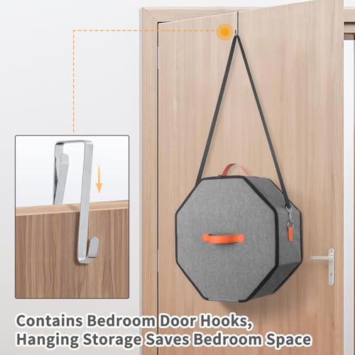 kushon Hat Storage Box for Women & Men, Hardboard Support Hat Boxes with 1 Door Hook Hat Organizer, Cowboy Hat Box for Travel, Hat Bag Hat Case (Grey)